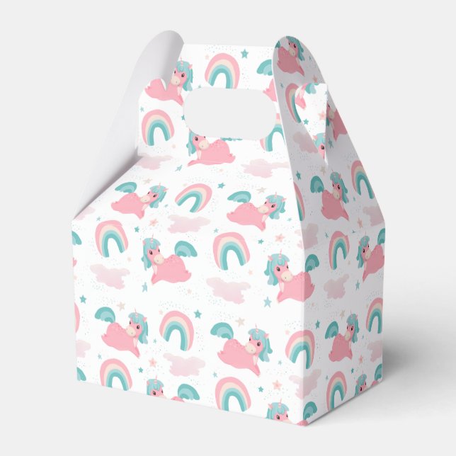         Cute Unicorn Pink and Mint Pattern  Favor Box (Front Side)