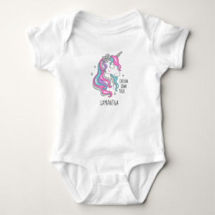 Cute unicorn pink and silver glitter girl gift baby bodysuit