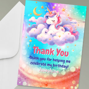 Cute unicorn pink aqua custom birthday thank you card