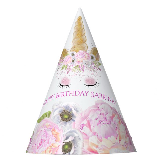Cute Unicorn Pink Birthday Party WhimsicalArtwork™ Party Hat (Front)