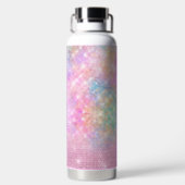cute unicorn pink faux glitter rhinestone monogram water bottle (Back)