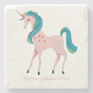 Cute Unicorn Pink Girl stone coaster