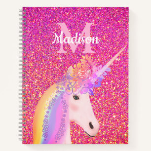 Cute Unicorn Pink Glitter Personalized Notebook
