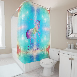 Cute unicorn pink Glitter rainbow aqua monogram