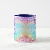 Cute unicorn pink Glitter rainbow aqua monogram Mug (Center)