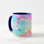 Cute unicorn pink Glitter rainbow aqua monogram Mug (Front Left)