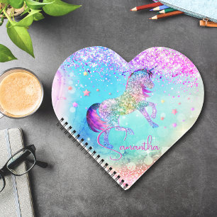 Cute unicorn pink Glitter rainbow aqua monogram Notebook