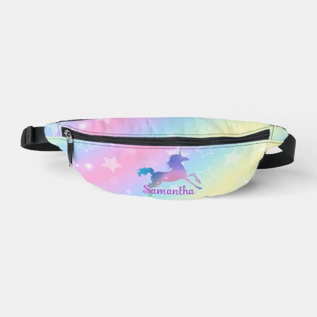 Cute unicorn pink Glitter rainbow art monogram Fanny Pack (Front)