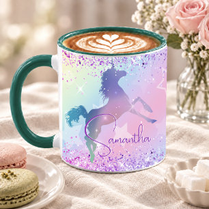 Cute unicorn pink Glitter rainbow art monogram Mug