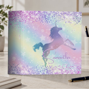 Cute unicorn pink Glitter rainbow art monogram Not Binder