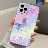 Cute unicorn pink Glitter rainbow art monogram Not