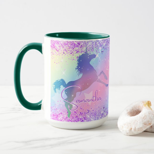 Cute unicorn pink Glitter rainbow art monogram Not Mug (With Donut)