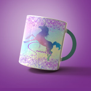 Cute unicorn pink Glitter rainbow art monogram Not Mug