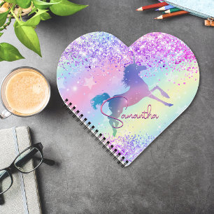 Cute unicorn pink Glitter rainbow art monogram Not Notebook