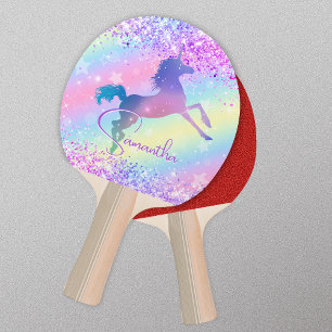 Cute unicorn pink Glitter rainbow art monogram Not Ping Pong Paddle