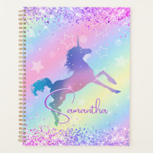 Cute unicorn pink Glitter rainbow art monogram Not Planner