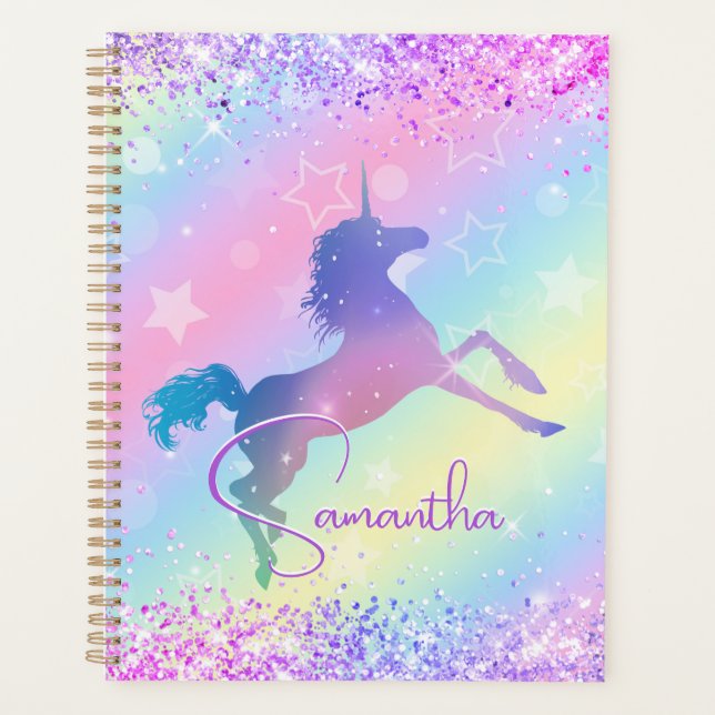 Cute unicorn pink Glitter rainbow art monogram Not Planner (Front)
