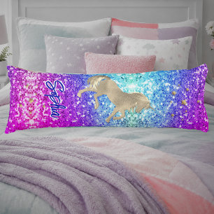 Cute unicorn pink Glitter rainbow gold monogram Body Pillow