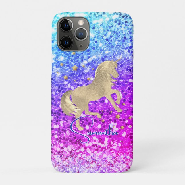 Cute unicorn pink Glitter rainbow gold monogram Case-Mate iPhone Case (Back)