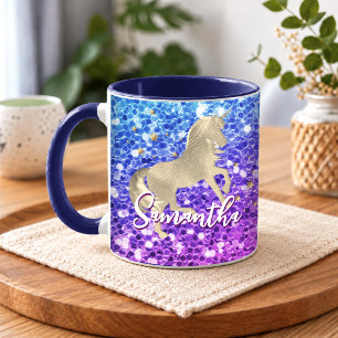 Cute unicorn pink Glitter rainbow gold monogram Mug