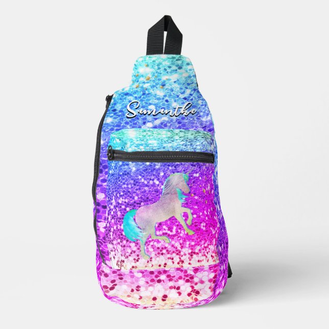 Cute unicorn pink Glitter rainbow gold monogram   Sling Bag (Front)