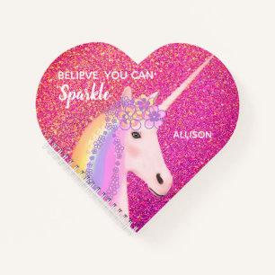 Cute Unicorn Pink Glitter Sparkle Personalized Notebook