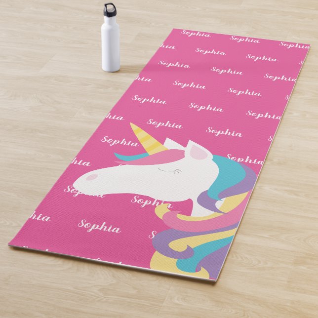 Cute Unicorn Pink Personalized Yoga Mat (In Situ)