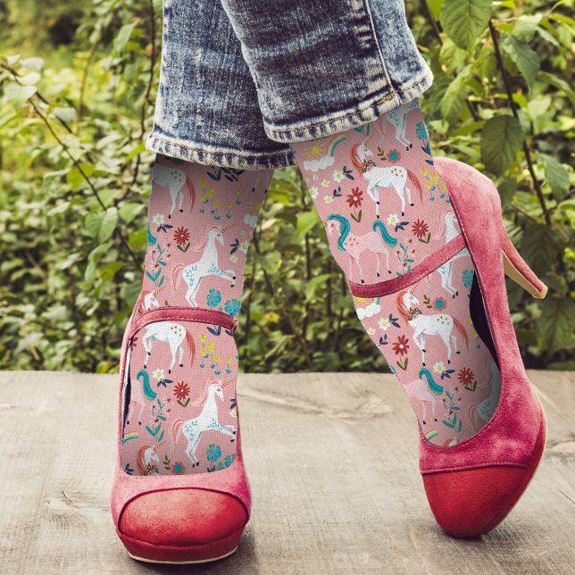 Cute Unicorn pink rainbow girls all-over print Socks (Creator Uploaded)