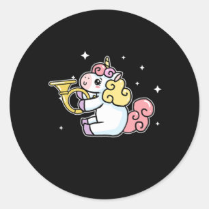 Cute Unicorn Playing French Horn Horn Lover Gift Classic Round Sticker
