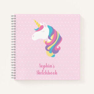 Cute Unicorn Polka Dot Personalized Sketchbook Notebook