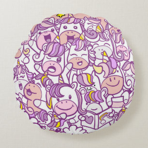Cute Unicorn Pony: Magic Doodle Collection Round Pillow