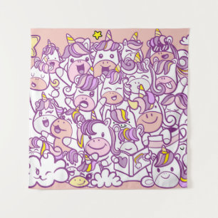 Cute Unicorn Pony: Magic Doodle Collection Tapestry