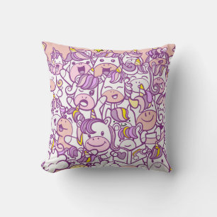 Cute Unicorn Pony: Magic Doodle Collection Throw Pillow