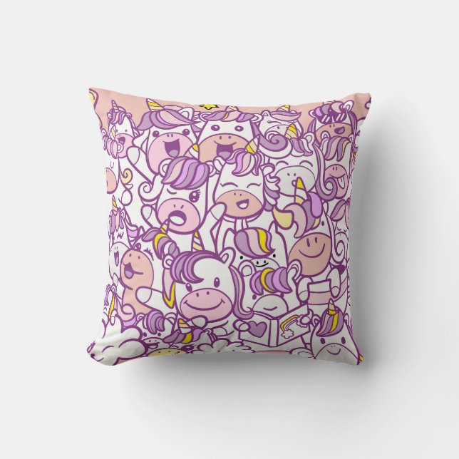 Cute Unicorn Pony: Magic Doodle Collection Throw Pillow (Front)