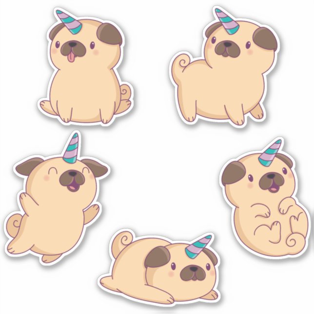 Cute Unicorn Pugs Sticker (Front)
