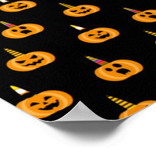 Cute Unicorn Pumpkin Black Funny Halloween Gifts Poster