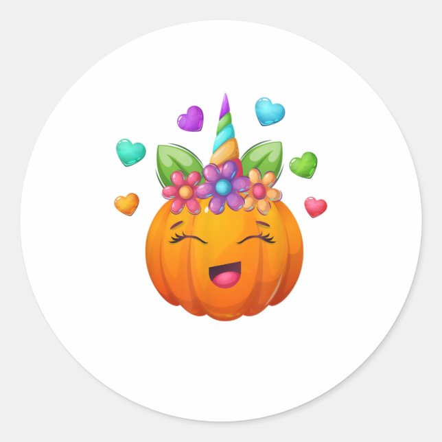 Cute Unicorn Pumpkin For Halloween Classic Round Sticker (Front)