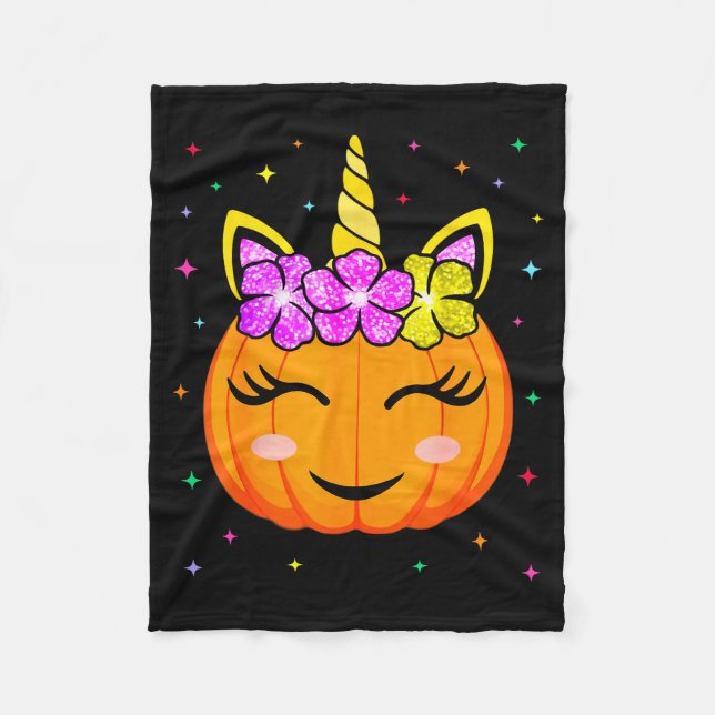 Cute Unicorn Pumpkin Girls Kids Funny Halloween Co Fleece Blanket (Front)