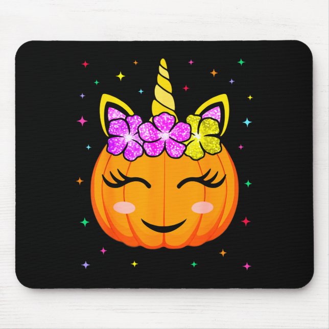 Cute Unicorn Pumpkin Girls Kids Funny Halloween Co Mouse Pad (Front)