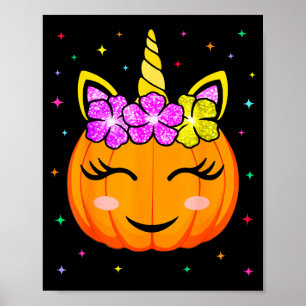 Cute Unicorn Pumpkin Girls Kids Funny Halloween Co Poster