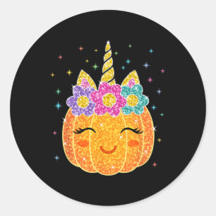 Cute Unicorn Pumpkin Halloween Thanksgiving  Classic Round Sticker