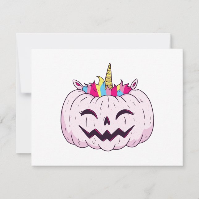 Cute Unicorn Pumpkin Halloween Thanksgiving Holiday Card (Front)