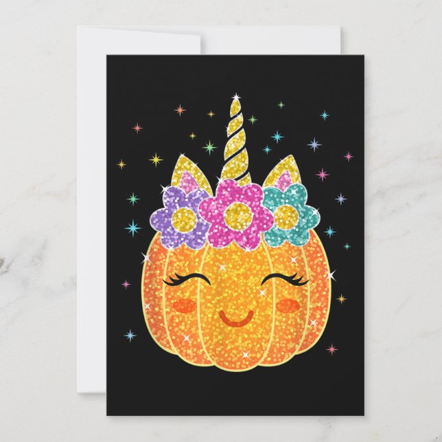 Cute Unicorn Pumpkin Halloween Thanksgiving Invitation (Front)