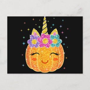 Cute Unicorn Pumpkin Halloween Thanksgiving Postcard