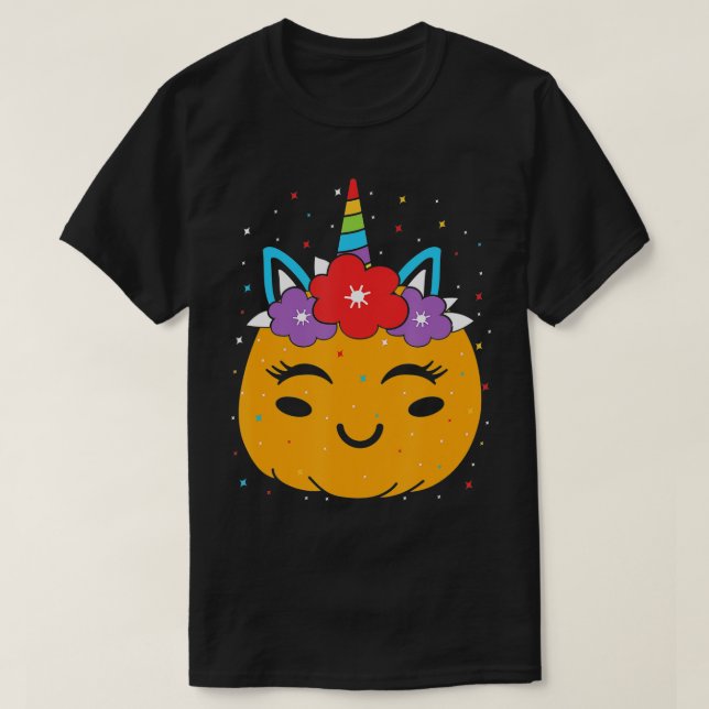 Cute Unicorn Pumpkin Halloween Thanksgiving with F T-Shirt (Design Front)
