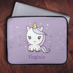 Cute Unicorn Purple Laptop Sleeve<br><div class="desc">A purple Laptop Sleeve with a cute unicorn in pastel colour and a customizable forename to protect your computer when you go to school or work!</div>