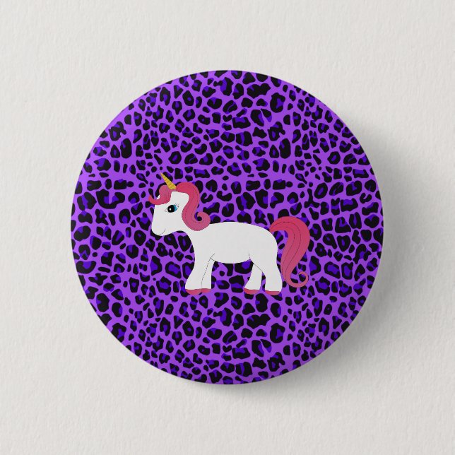 Cute unicorn purple leopard 2 inch round button (Front)