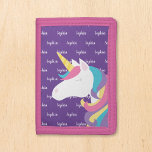 Cute Unicorn Purple Personalized Kids Name Trifold Wallet<br><div class="desc">Cute personalized girl purple unicorn wallet with a modern script font. You can choose your font of choice or change the background colour using the online template tools.</div>