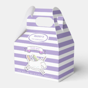 Cute Unicorn - Purple Striped Kids Birthday Favor Box