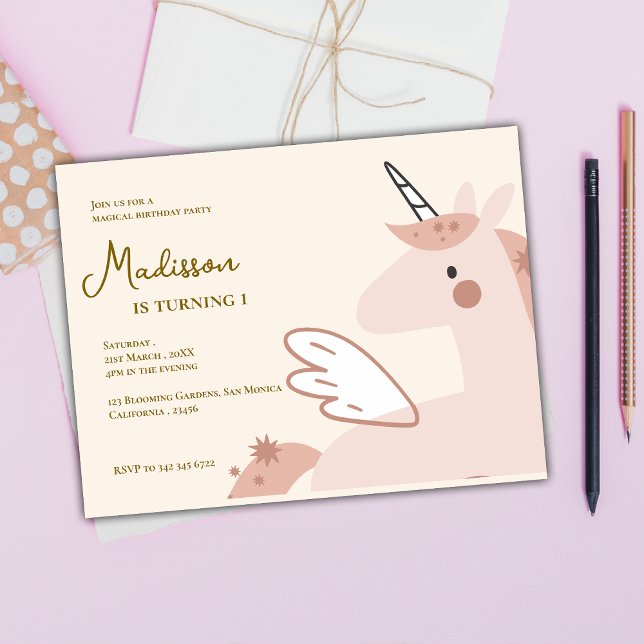Cute Unicorn Rainbow Anniversaire Fête Invitation (Cute Unicorn Rainbow Birthday Party Invitation Postcard)